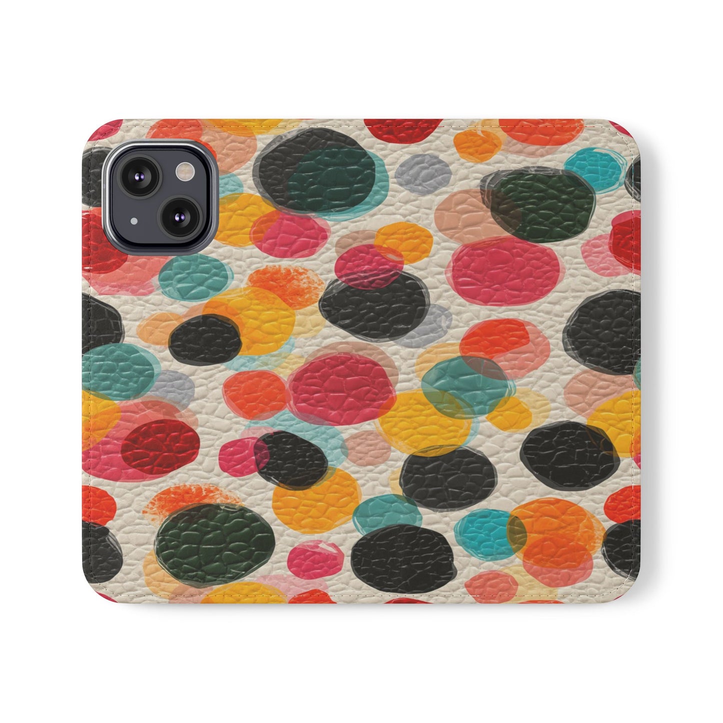 Colorful Confetti Dot Flip Phone Case — Retro Polka Wallet Cover