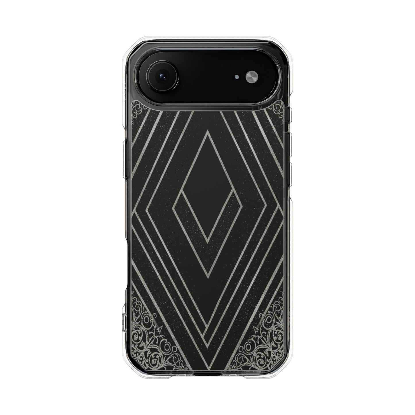 Clear Magnetic Phone Case — Geometric Diamond Pattern with Filigree Corners