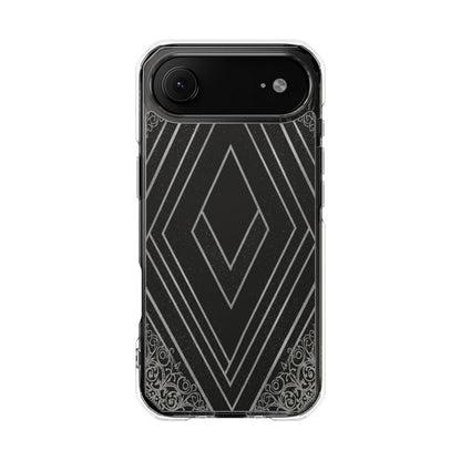 Clear Magnetic Phone Case — Geometric Diamond Pattern with Filigree Corners