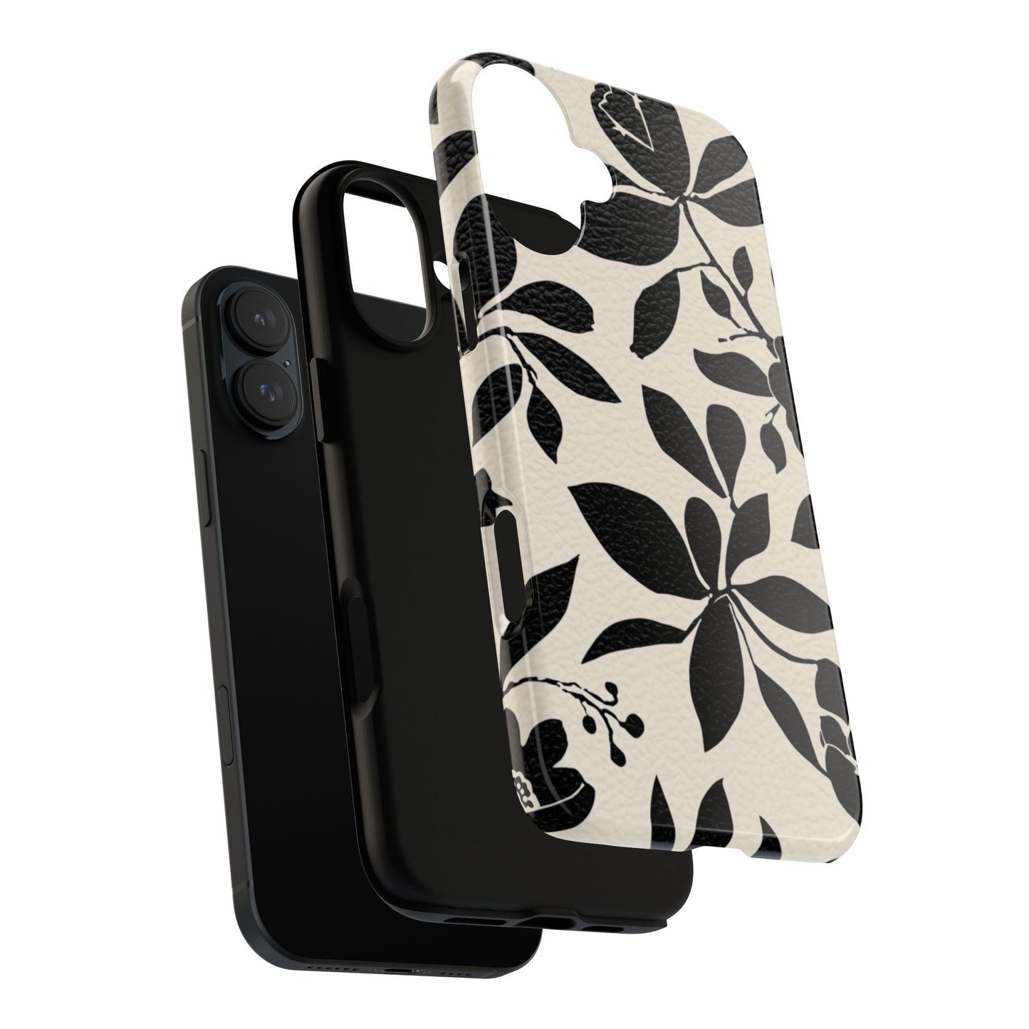 Black Floral Pattern Phone Case — Monochrome Botanical Tough Case