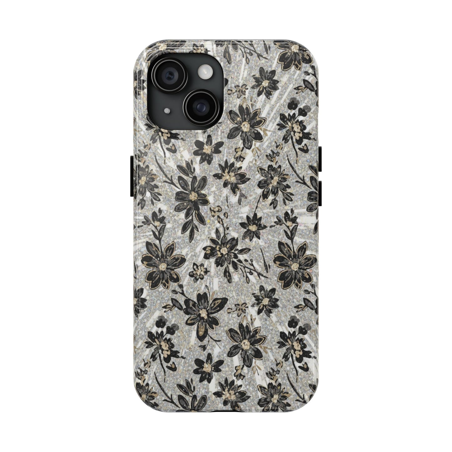 Floral Vintage Tough Phone Case — Black & Gray Rustic Flower Protective Case