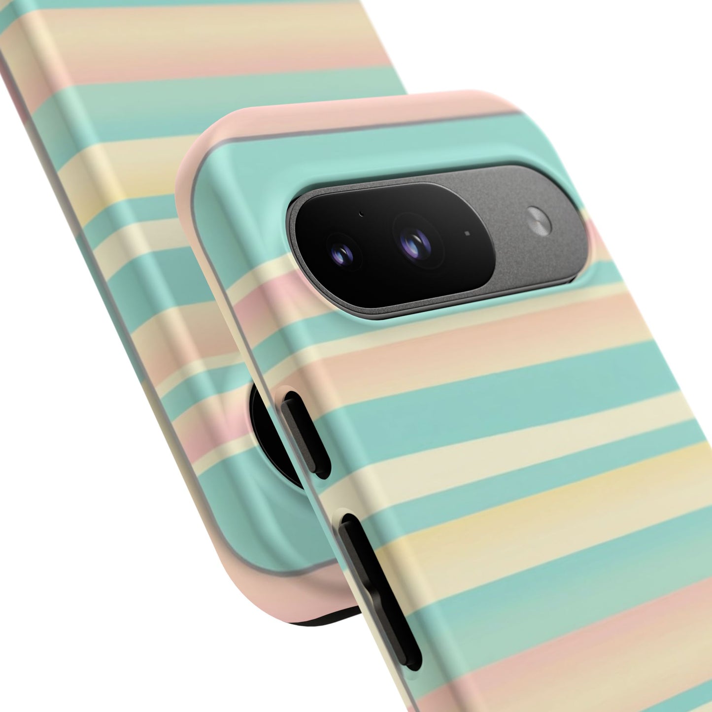 Pastel Striped Tough Phone Case — Mint, Peach & Cream Protective Cover
