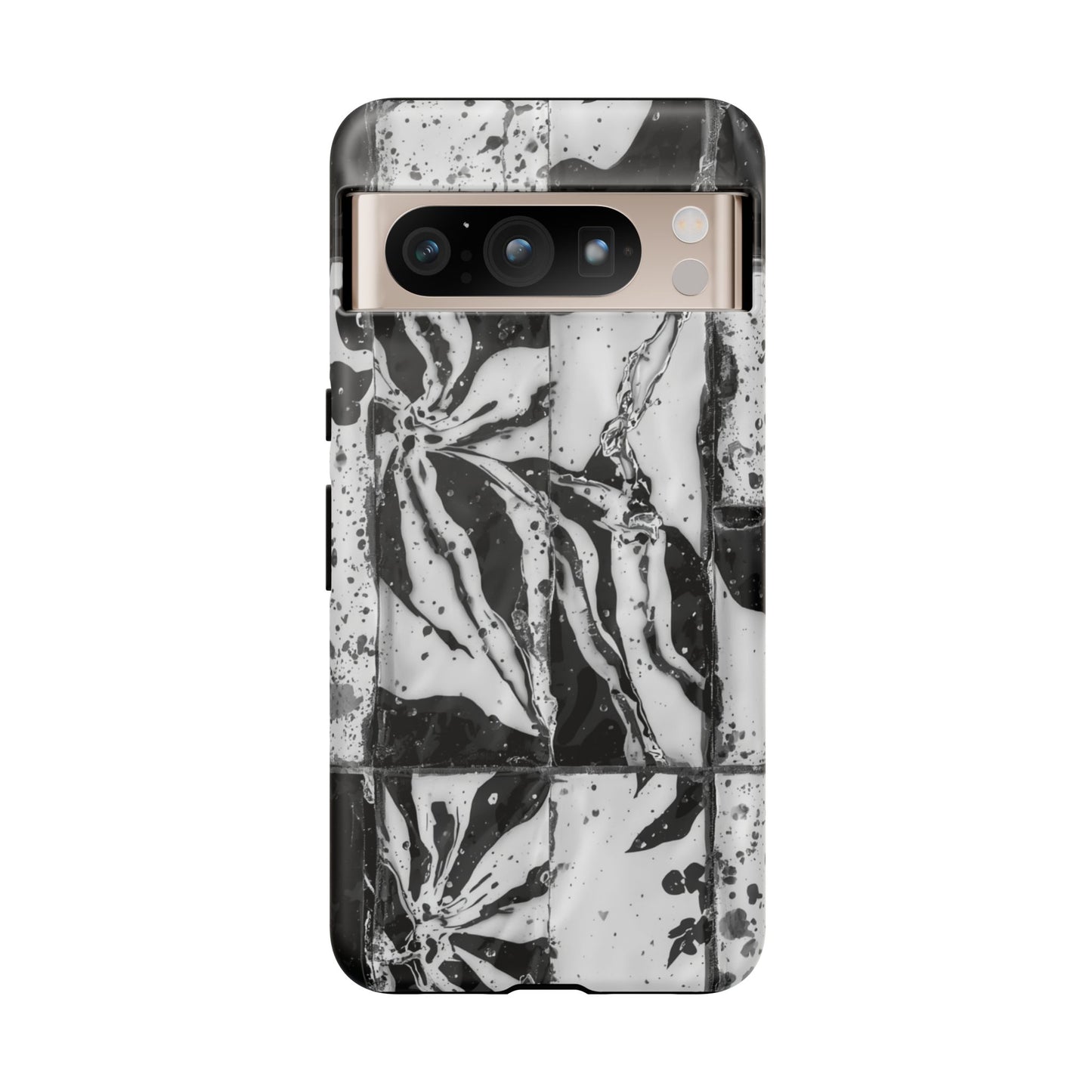 Monochrome Tile Floral Tough Phone Case