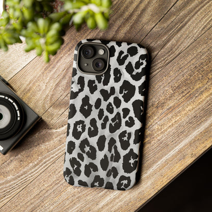 Leopard Print Tough Phone Case – Black & White Animal Pattern Protective Cover
