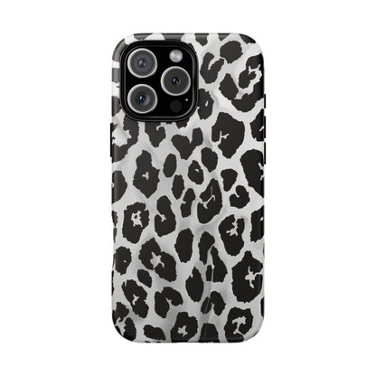 Leopard Print Tough Phone Case – Black & White Animal Pattern Protective Cover