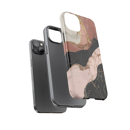 Marbled Rose Gold Phone Case — Abstract Pink & Black Protective Tough Case