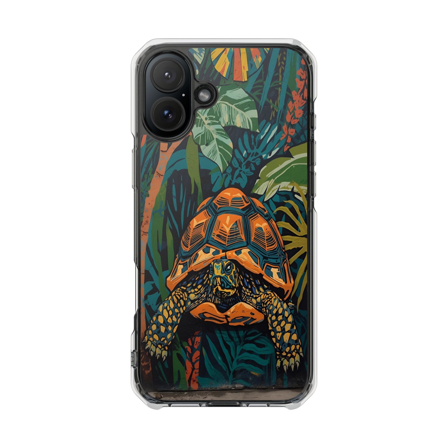Tortoise Jungle Magnetic Clear Phone Case — Protective Clear Case with Tropical Tortoise Art