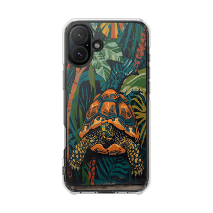 Tortoise Jungle Magnetic Clear Phone Case — Protective Clear Case with Tropical Tortoise Art