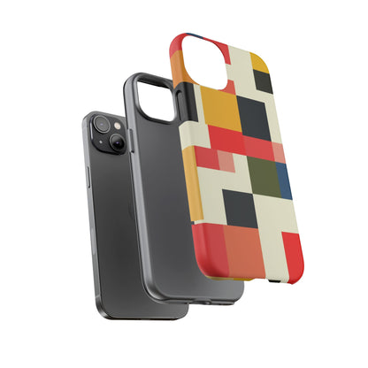 Abstract Color Block Tough Phone Case — Retro Geometric Protective Cover
