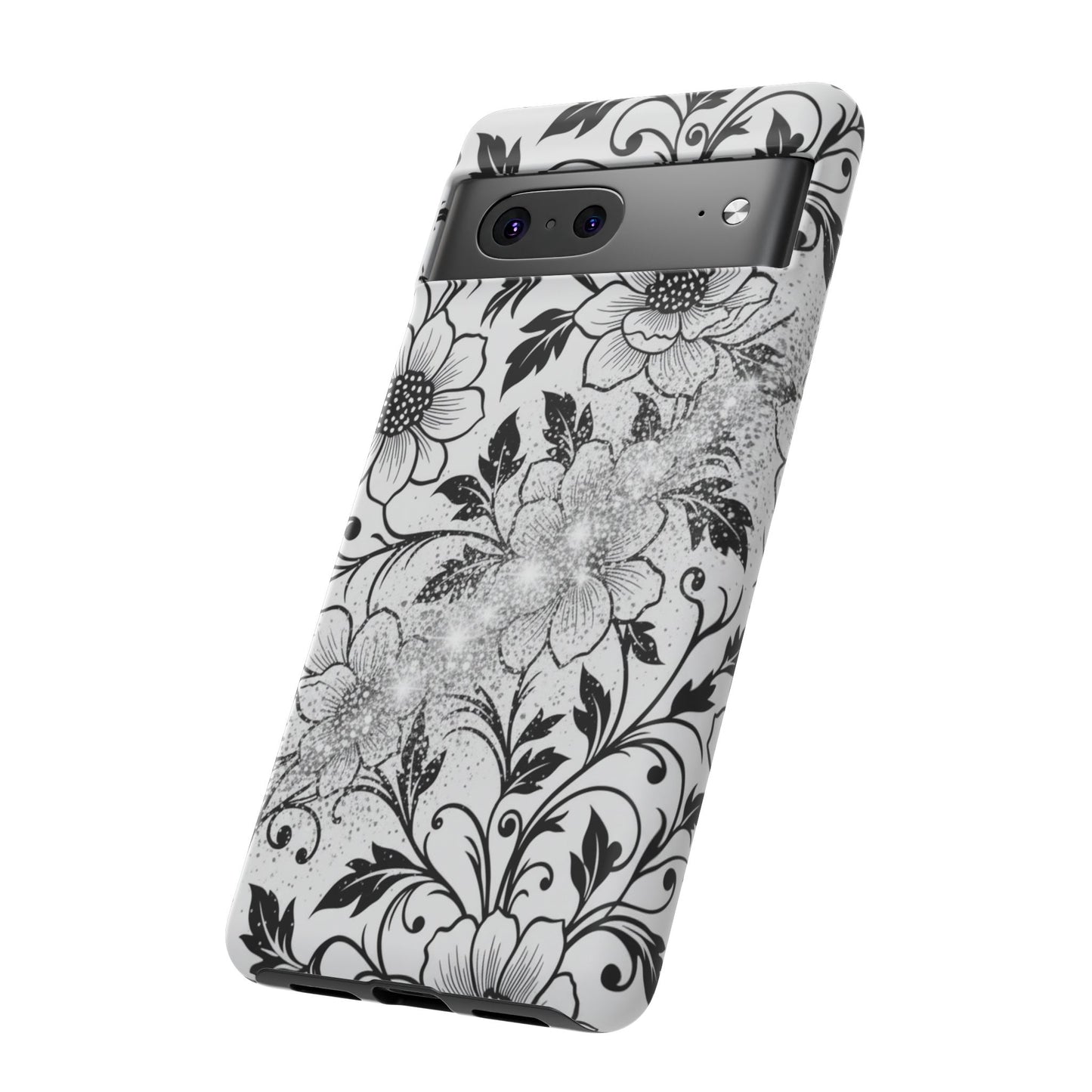 Floral Lace Phone Case — Black & White Vintage Flower Protective Case