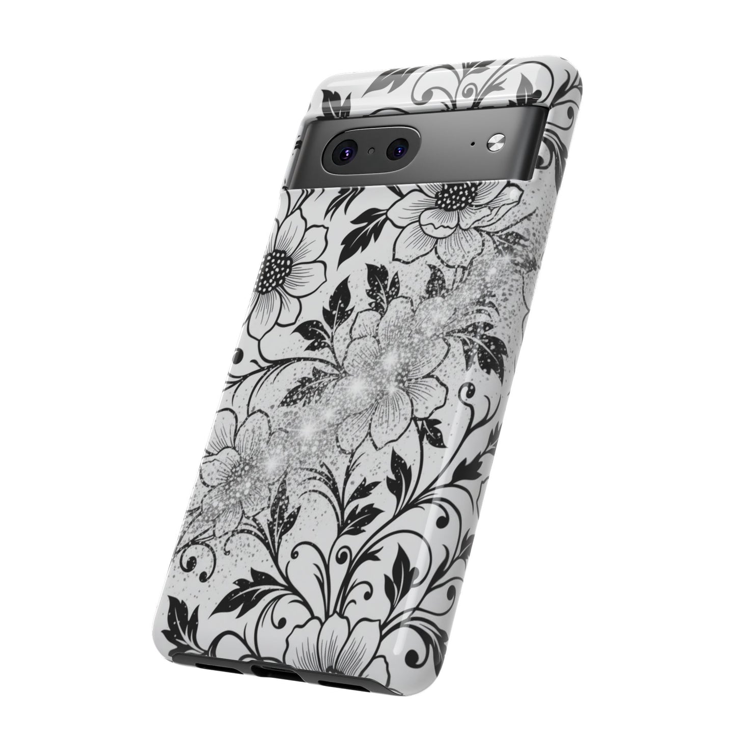 Floral Lace Phone Case — Black & White Vintage Flower Protective Case