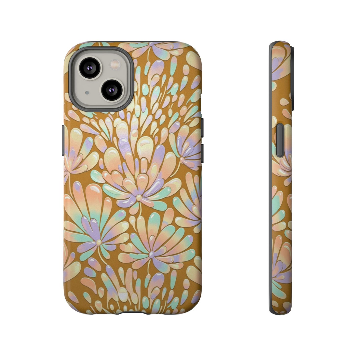 Floral Burst Tough Phone Case – Gold Pastel Botanical Protection