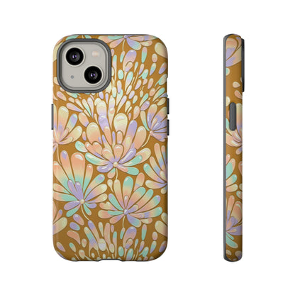 Floral Burst Tough Phone Case – Gold Pastel Botanical Protection