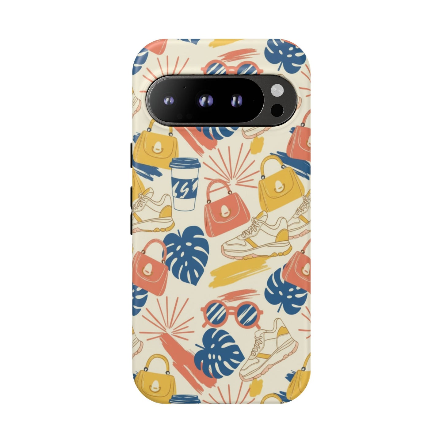 Tough Cases: Retro Summer Pattern Phone Case – Sunglasses, Sneakers & Tropical Leaves