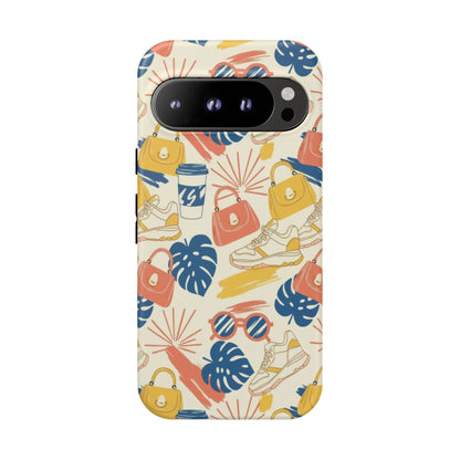 Tough Cases: Retro Summer Pattern Phone Case – Sunglasses, Sneakers & Tropical Leaves