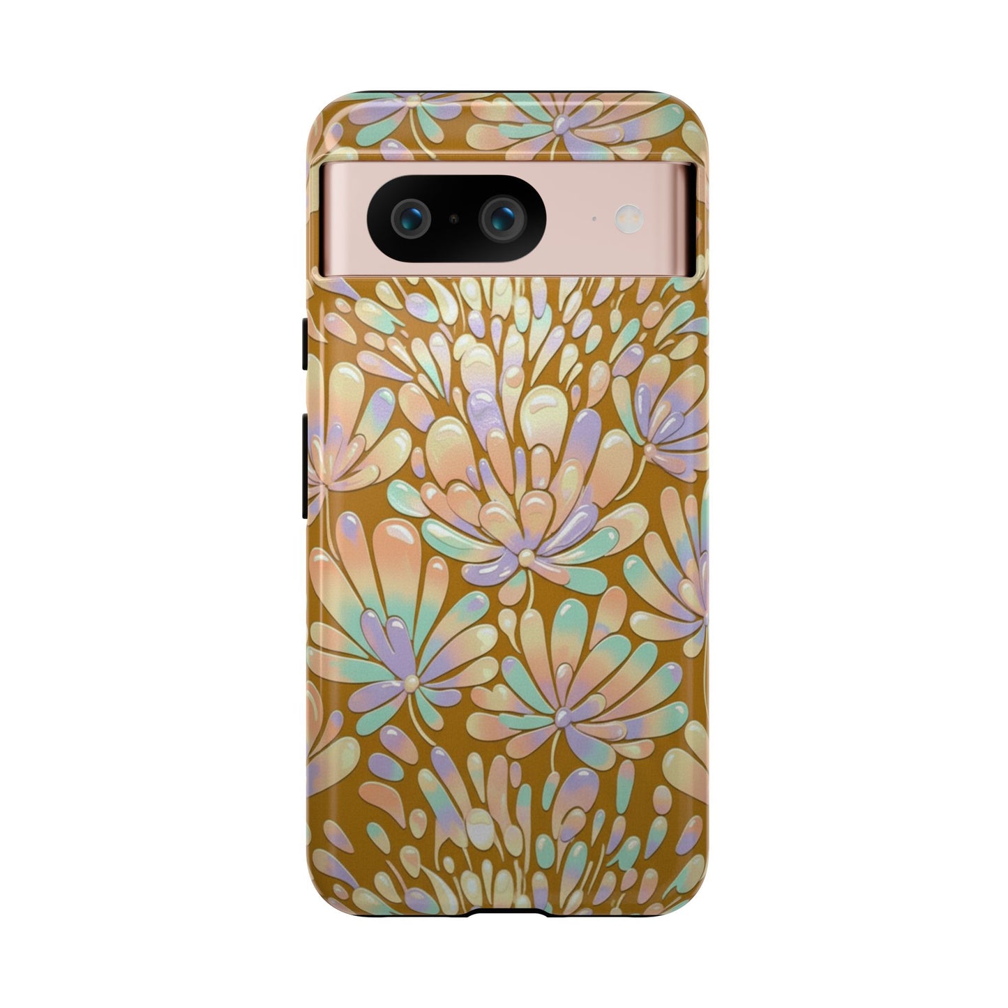 Floral Burst Tough Phone Case – Gold Pastel Botanical Protection