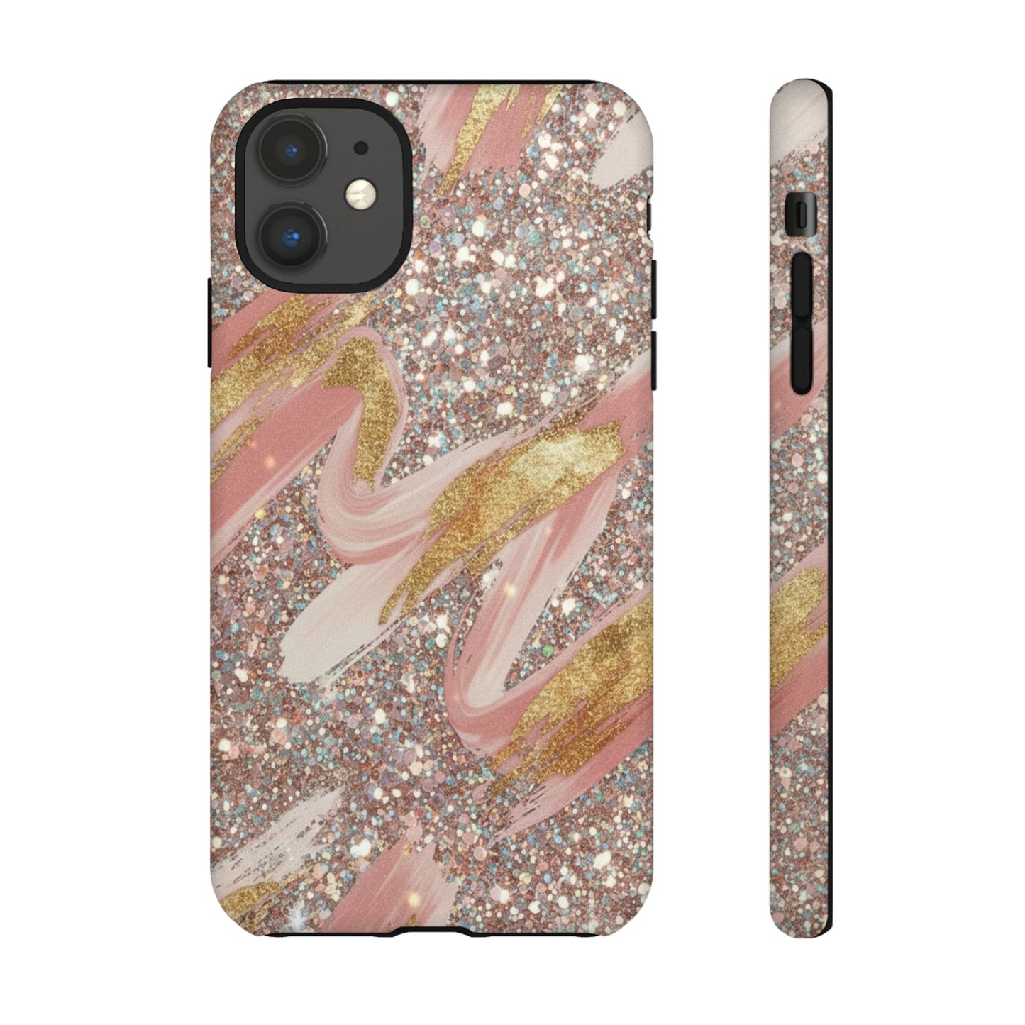 Glitter Blush Marble Phone Case — Pink Gold Swirl Tough Case