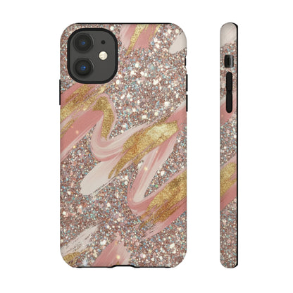 Glitter Blush Marble Phone Case — Pink Gold Swirl Tough Case