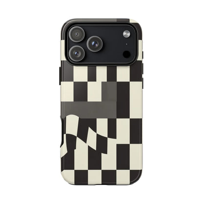 Checkerboard Wave Phone Case — Black & Cream Graphic Tough Case