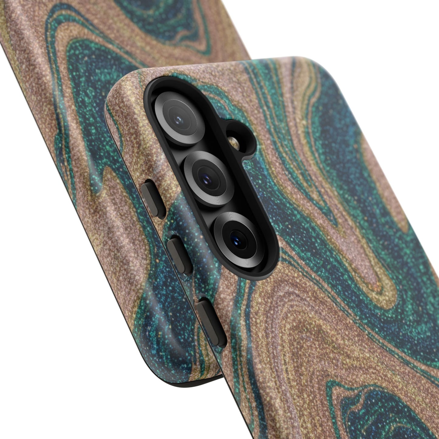 Marbled Teal & Gold Phone Case — Glitter Swirl Tough Case
