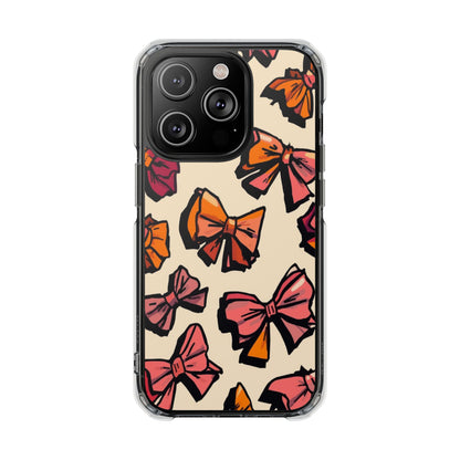 Clear Magnetic Phone Case — Hand-Drawn Pink & Orange Bows Design