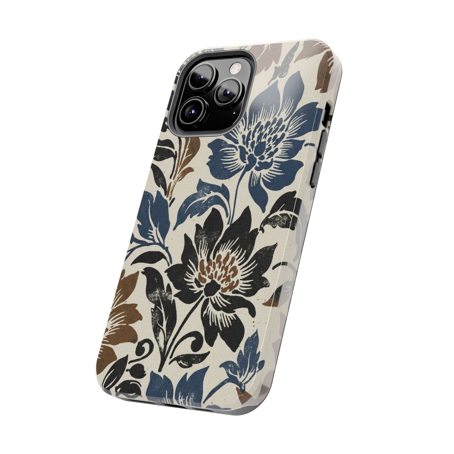 Floral Vintage Tough Phone Case — Blue & Brown Botanical Protection