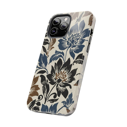 Floral Vintage Tough Phone Case — Blue & Brown Botanical Protection