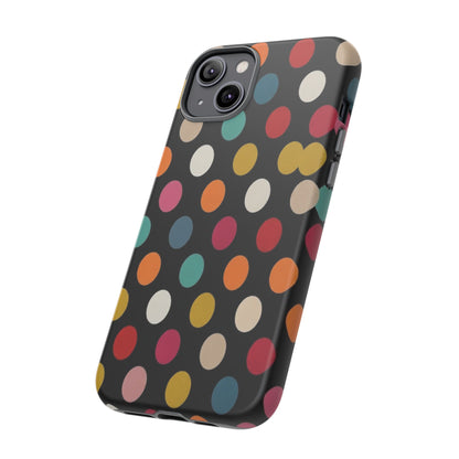 Polka Dot Tough Phone Case – Colorful Retro Dots on Black