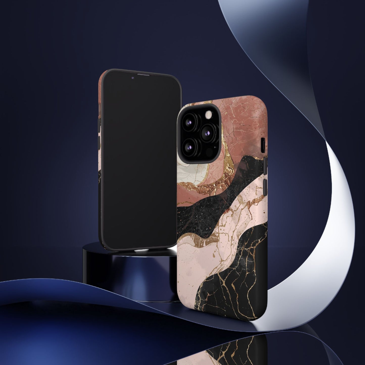 Marbled Rose Gold Phone Case — Abstract Pink & Black Protective Tough Case