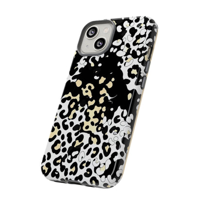 Leopard Splash Tough Phone Case — Black & Cream Animal Print Protective Cover