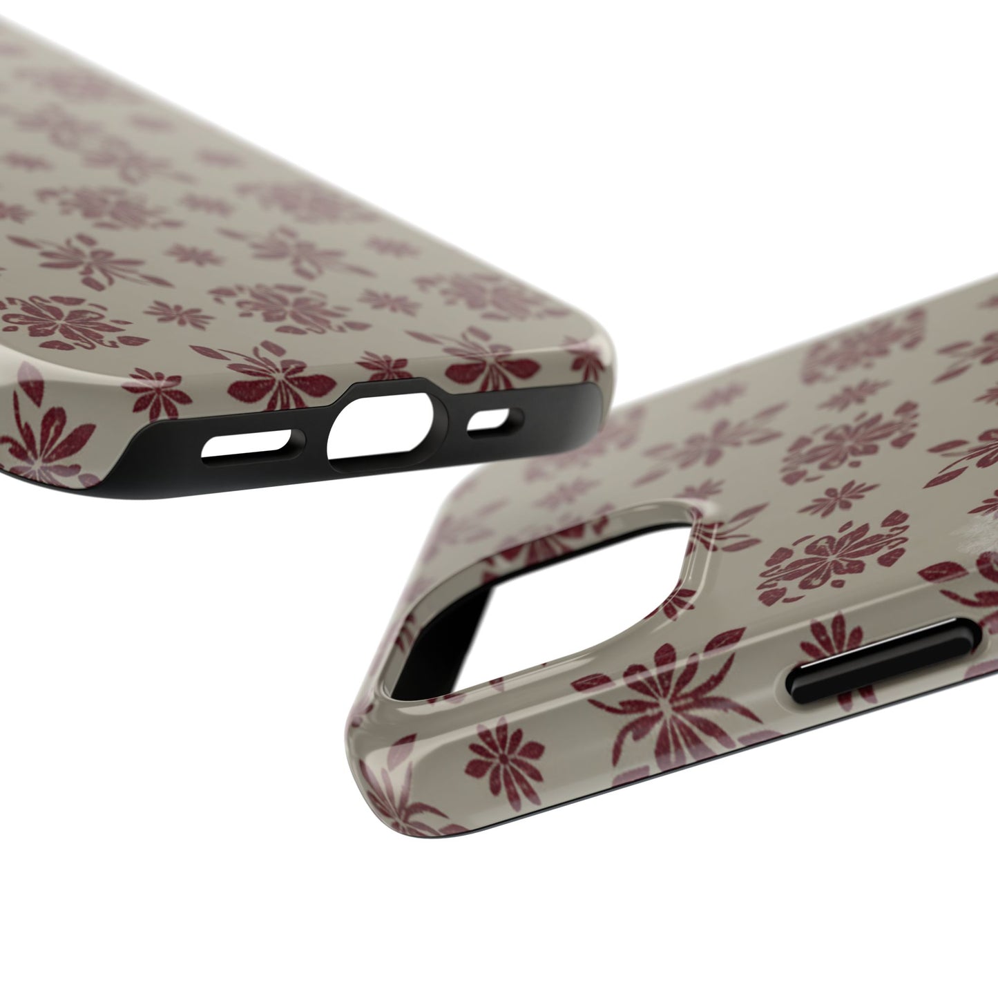 Tough Phone Case — Vintage Red Floral Pattern Protective Cover