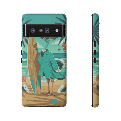Phone Case — Retro Dressed Seagull Surfing Beach Illustration