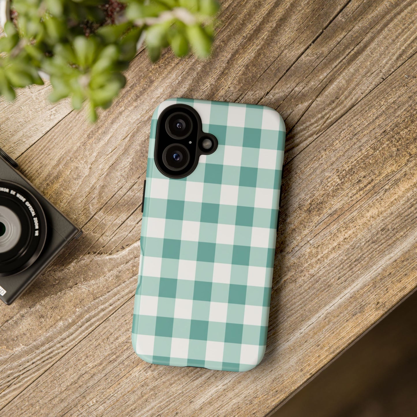 Mint Green Buffalo Check Tough Phone Case — Durable Plaid Protective Cover