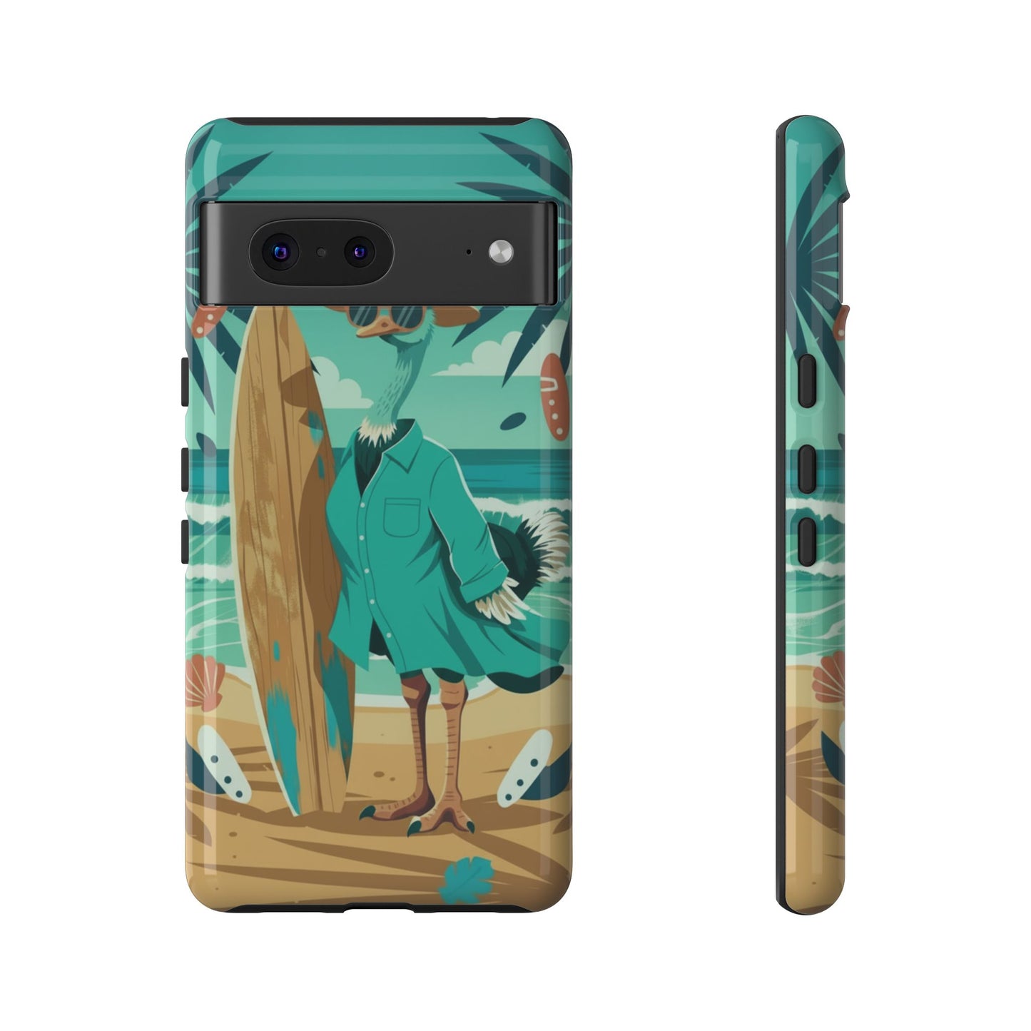 Phone Case — Retro Dressed Seagull Surfing Beach Illustration