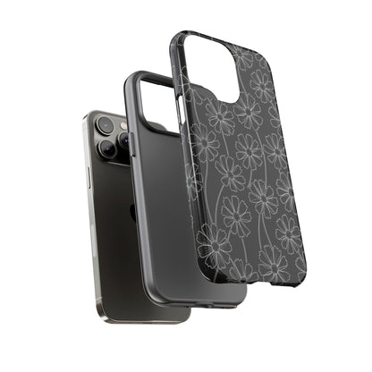Floral Doodle Tough Phone Case — Black & Gray Daisy Pattern