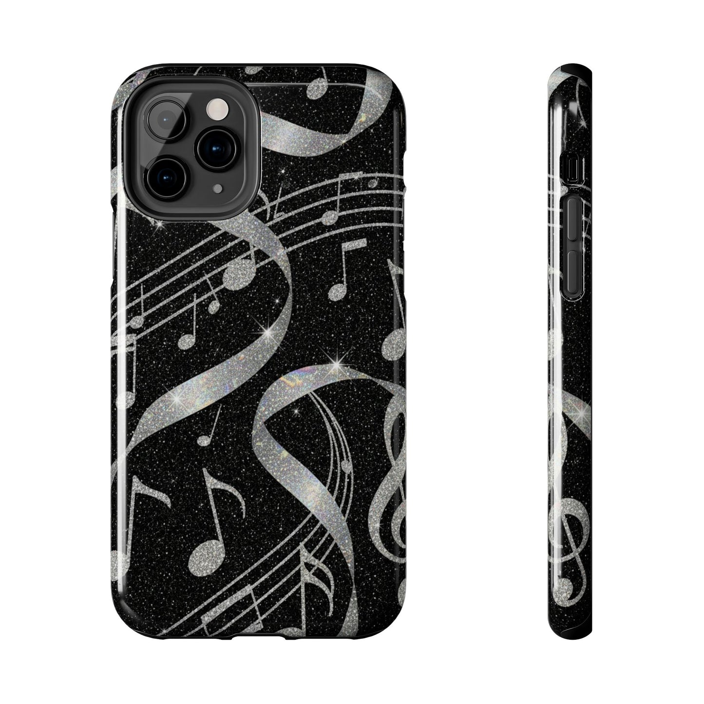 Musical Notes Tough Phone Case – Glitter Black Musician Phone Cover