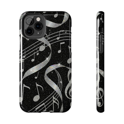 Musical Notes Tough Phone Case – Glitter Black Musician Phone Cover