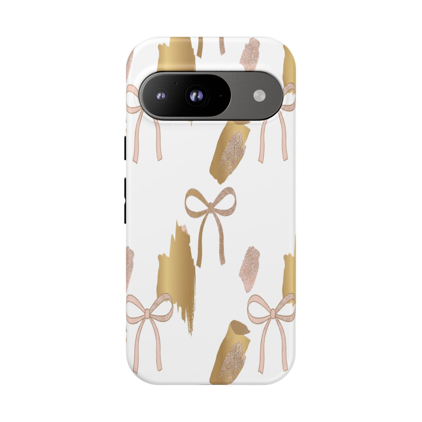 Phone Case — Gold Brushstroke & Blush Bow Pattern