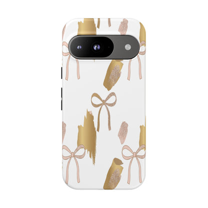 Phone Case — Gold Brushstroke & Blush Bow Pattern