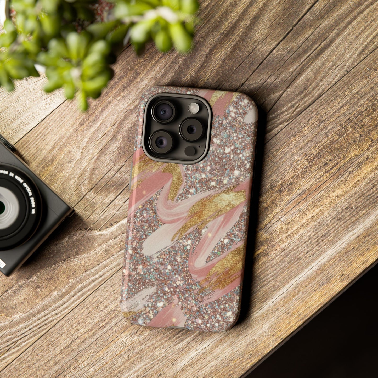 Glitter Blush Marble Phone Case — Pink Gold Swirl Tough Case