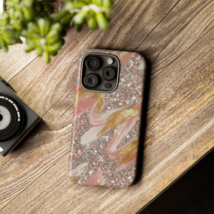 Glitter Blush Marble Phone Case — Pink Gold Swirl Tough Case