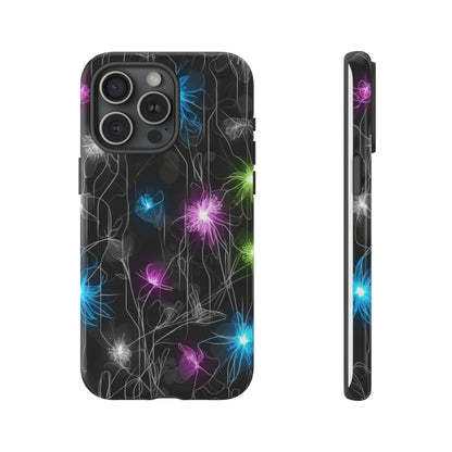 Neon Floral Tough Phone Case — Glow Flower Protective iPhone Cover