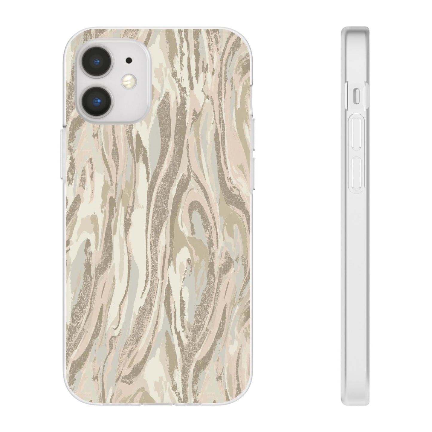 Neutral Marble Swirl Flexi Phone Case — Beige Abstract Protective Cover