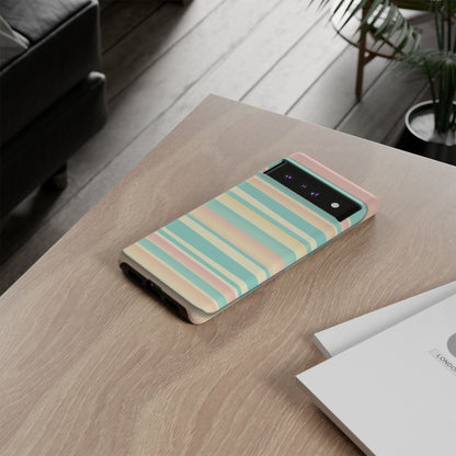 Pastel Striped Tough Phone Case — Mint, Peach & Cream Protective Cover