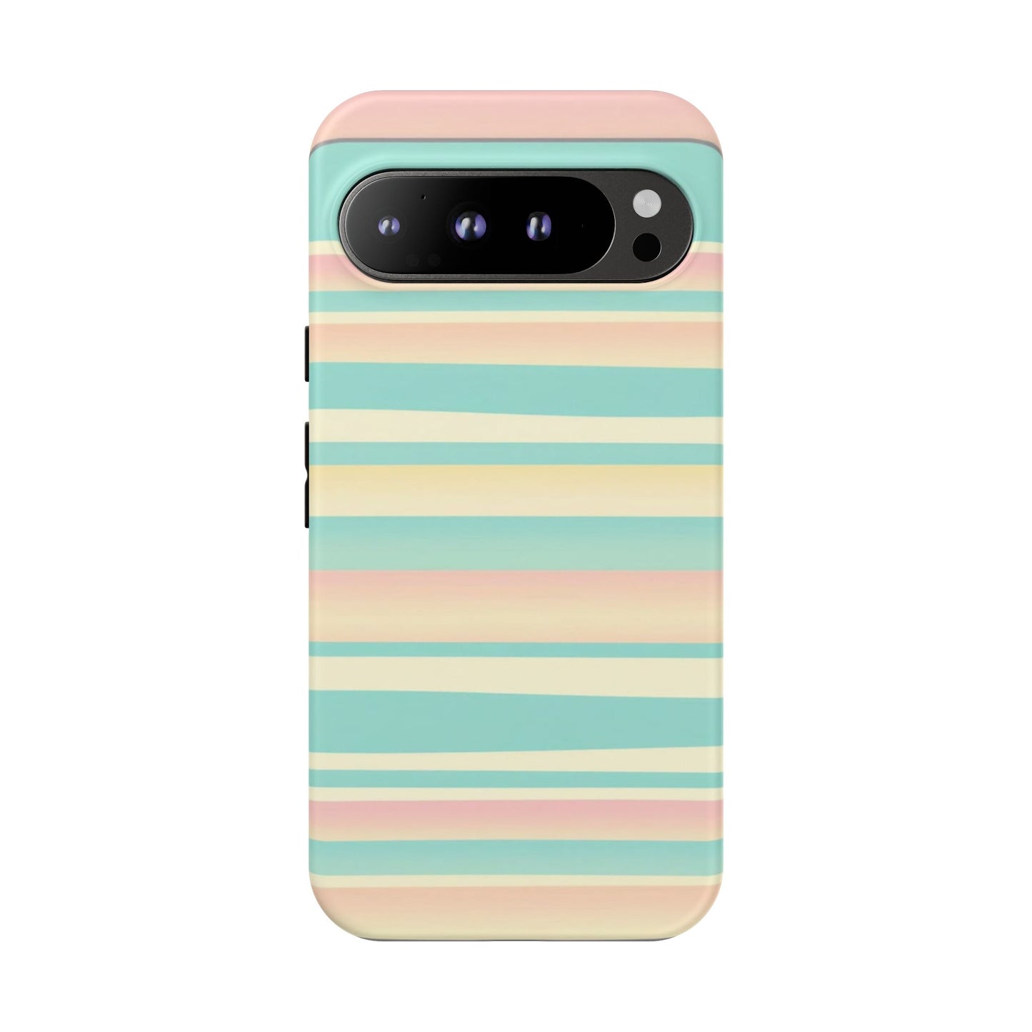 Pastel Striped Tough Phone Case — Mint, Peach & Cream Protective Cover