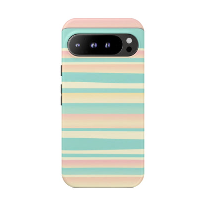 Pastel Striped Tough Phone Case — Mint, Peach & Cream Protective Cover
