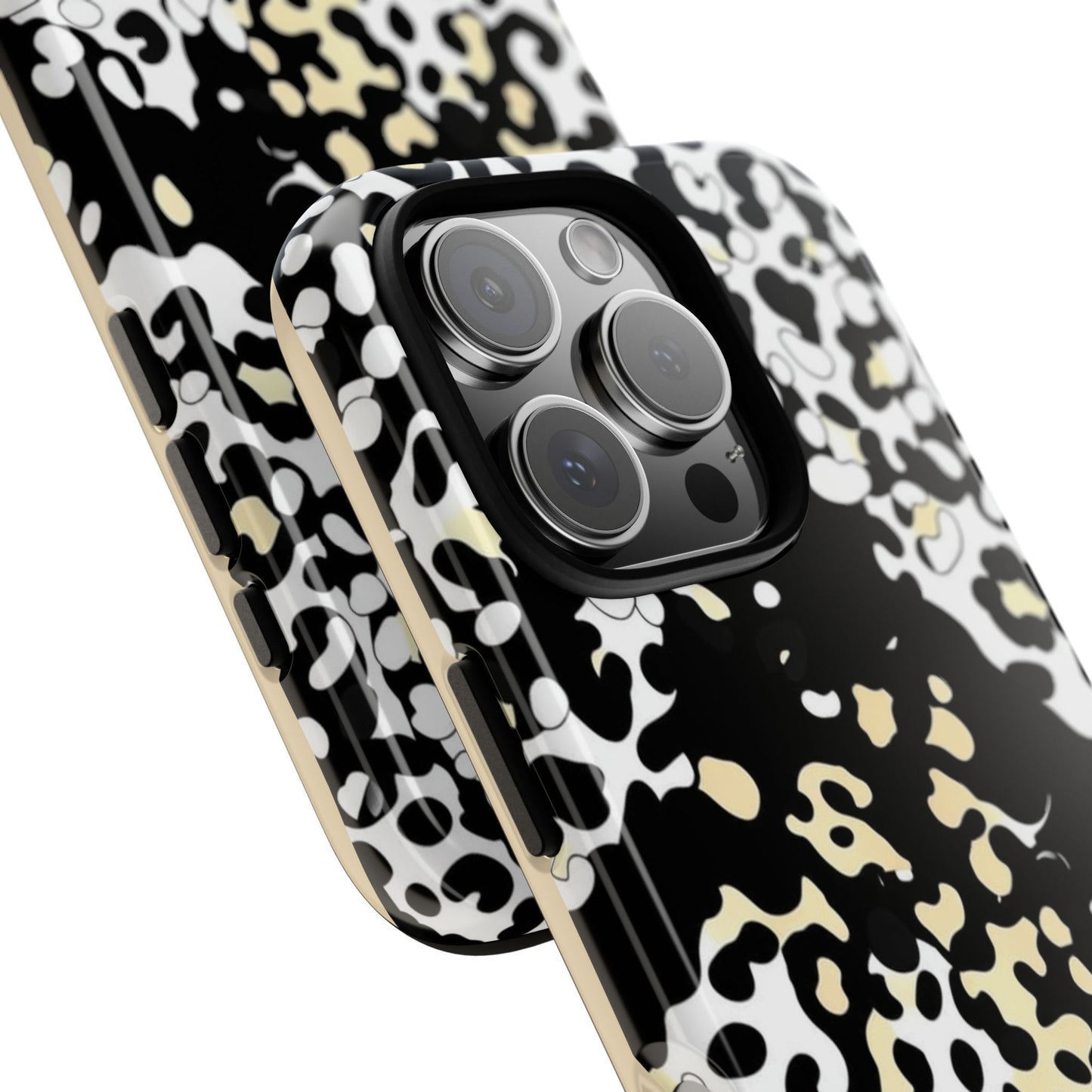 Leopard Splash Tough Phone Case — Black & Cream Animal Print Protective Cover