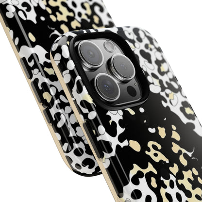 Leopard Splash Tough Phone Case — Black & Cream Animal Print Protective Cover