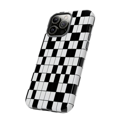 Crossword Grid Phone Case — Black & White Puzzle Pattern Tough Phone Cover
