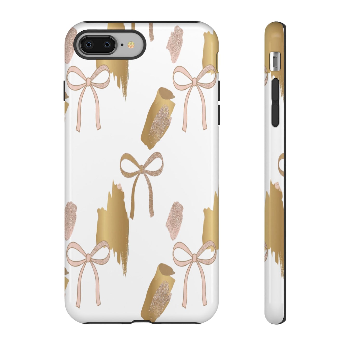 Phone Case — Gold Brushstroke & Blush Bow Pattern